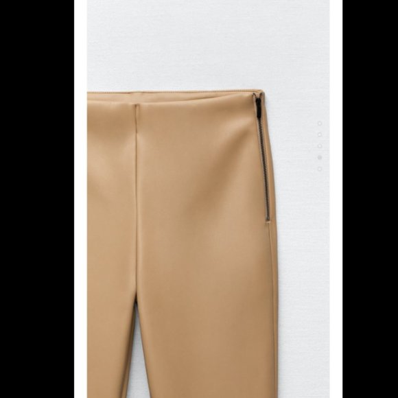 ZARA Tan Faux Leather High Rise Extra Long Pants (MEDIUM) - Picture 3 of 10